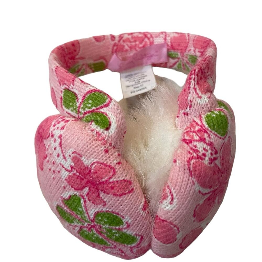 Lilly Pulitzer Ear Muffs Girls Pink Sizes 2-6 Pink Printed Knit Preppy Winter - Picture 5 of 7